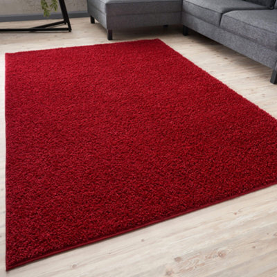 The Rugs Red Soft Plain Design Fluffy Shaggy Rugs And Runners High Pile Living Room Kitchen Hallway 380 - image 1