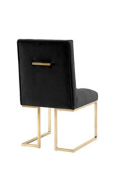 my furniture Lorenzo Dining Chair - Black Velvet Upholstery, Polished Brass-Finish Steel Legs, 95 X 60 X 50 Cm