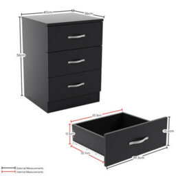 Lassic Vida Designs Riano 3 Piece Bedroom Set (3 Drawer Bedside Chest, 5 Drawer Chest, 2 Door Wardrobe) Black - thumbnail 9