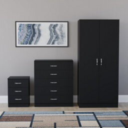 Lassic Vida Designs Riano 3 Piece Bedroom Set (3 Drawer Bedside Chest, 5 Drawer Chest, 2 Door Wardrobe) Black - thumbnail 5