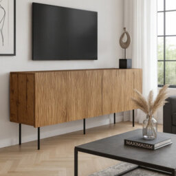 Jungle 190 Oak Wotan Chest Of Drawers Modern Design With Black Metal Legs - thumbnail 1