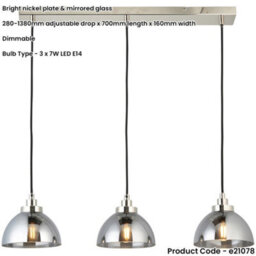Loops Hanging Ceiling Bar Pendant Light - Bright Nickel Plate & Mirrored Glass - 3 X 7W Led E14 - thumbnail 2
