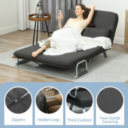 Homcom Fabric Sofa, Convertible 2 Seater Sofa Bed W/ Pillows, Charcoal Grey - thumbnail 6