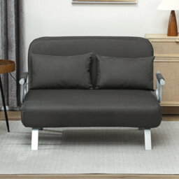Homcom Fabric Sofa, Convertible 2 Seater Sofa Bed W/ Pillows, Charcoal Grey - thumbnail 9