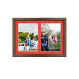 AK Frames 20X14 Walnut Classic Multi Photo Frame With Poppy Red Mount - Holds 2 Apertures (2X) A4 Photos - thumbnail 1