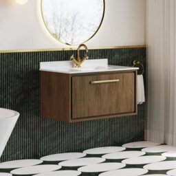 Hudson Reed Lille Wall Hung Single Drawer Contemporary Vanity Unit With Marble Top & Basin In Antique Oak, 820 X 470mm - thumbnail 4
