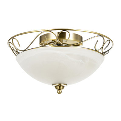 Happy Homewares Traditional Antique Brass Flush Ceiling Light With Alabaster Glass - image 1