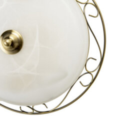 Happy Homewares Traditional Antique Brass Flush Ceiling Light With Alabaster Glass - thumbnail 4