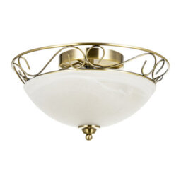 Happy Homewares Traditional Antique Brass Flush Ceiling Light With Alabaster Glass