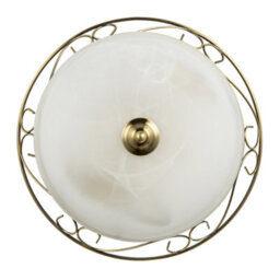 Happy Homewares Traditional Antique Brass Flush Ceiling Light With Alabaster Glass - thumbnail 3