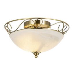 Happy Homewares Traditional Antique Brass Flush Ceiling Light With Alabaster Glass - thumbnail 2