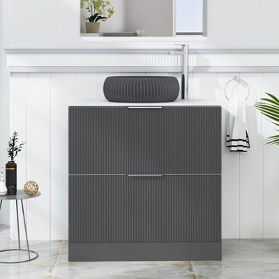 Royal Bathrooms Evora 800mm Graphite Grey Fluted Floor Standing Countertop Vanity Unit 2 Drawer With Milan Black Basin - image 1