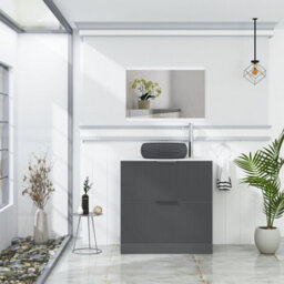 Royal Bathrooms Evora 800mm Graphite Grey Fluted Floor Standing Countertop Vanity Unit 2 Drawer With Milan Black Basin - thumbnail 2
