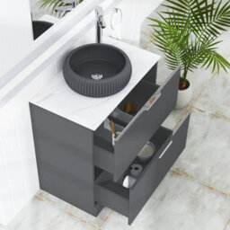 Royal Bathrooms Evora 800mm Graphite Grey Fluted Floor Standing Countertop Vanity Unit 2 Drawer With Milan Black Basin - thumbnail 3