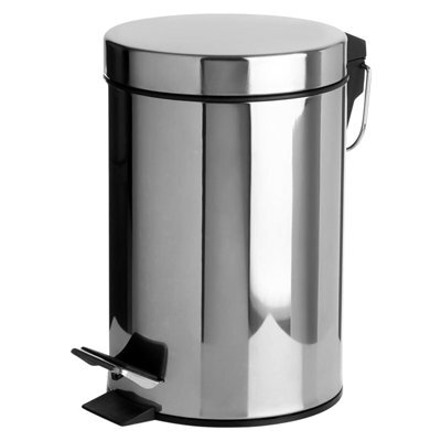 Crystals Stainless Steel Pedal Bin 3L Silver Kitchen Bathroom Toilet Rubbish