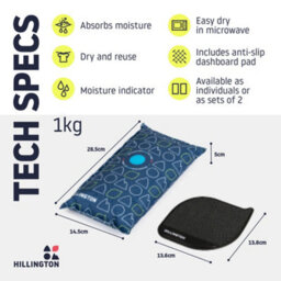 Hillington Reusable 1Kg Car Dehumidifier Bag With Anti Slip Dashboard Mat Moisture Absorber And Colour Changing Recharge Indicator - thumbnail 9
