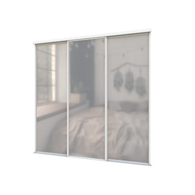 A-Class Sliding Doors Set Of 3 Full Length Mirror Sliding Wardrobe Door Kit In White Frame & Tracks, Opening Height (H) 225-226Cm & Width (W) 178-179Cm - image 1