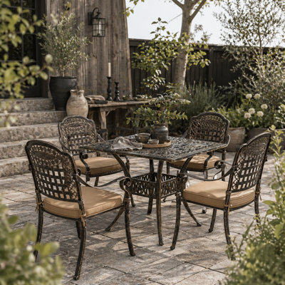 Wyld Haus Monake 4 Seater Bronze Cast Aluminium Outdoor Garden Dining Set - Square Table With 4 Cushioned Chairs - image 1