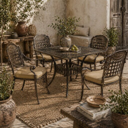 Wyld Haus Monake 4 Seater Bronze Cast Aluminium Outdoor Garden Dining Set - Square Table With 4 Cushioned Chairs - thumbnail 2