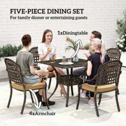 Wyld Haus Monake 4 Seater Bronze Cast Aluminium Outdoor Garden Dining Set - Square Table With 4 Cushioned Chairs - thumbnail 6