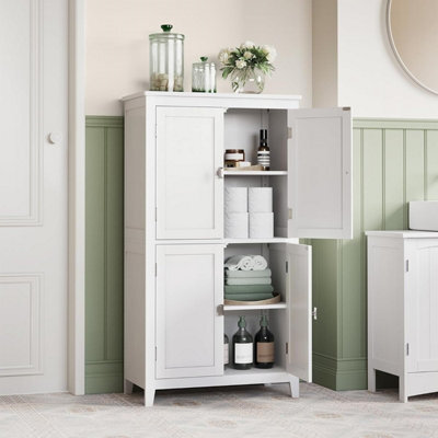 Songmics Bathroom Cabinet, Bathroom Storage Unit, Kitchen Cabinet, Freestanding, With 4 Doors, Adjustable Shelves, White - image 1