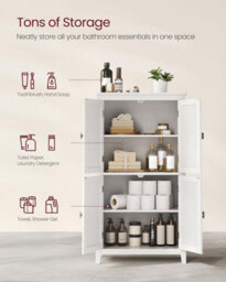 Songmics Bathroom Cabinet, Bathroom Storage Unit, Kitchen Cabinet, Freestanding, With 4 Doors, Adjustable Shelves, White - thumbnail 3