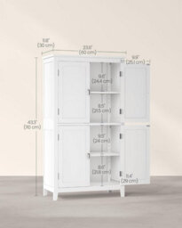 Songmics Bathroom Cabinet, Bathroom Storage Unit, Kitchen Cabinet, Freestanding, With 4 Doors, Adjustable Shelves, White - thumbnail 2
