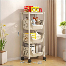 4 Tier Basket Storage Trolley Organiser Kitchen Bathroom Storage Save Space - thumbnail 2