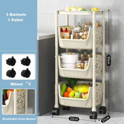 4 Tier Basket Storage Trolley Organiser Kitchen Bathroom Storage Save Space - thumbnail 3