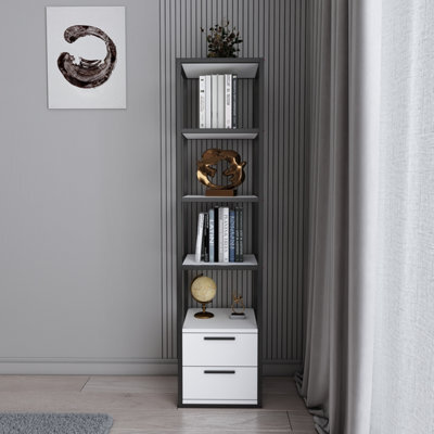 Decorotika Robins 4-Tier Bookcase Bookshelf With Two Drawers (Black And White) - image 1