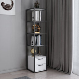 Decorotika Robins 4-Tier Bookcase Bookshelf With Two Drawers (Black And White) - thumbnail 2