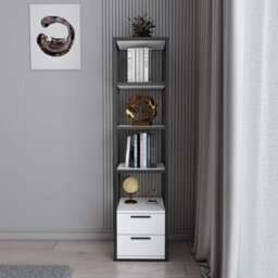 Decorotika Robins 4-Tier Bookcase Bookshelf With Two Drawers (Black And White)