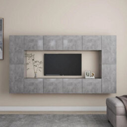 Berkfield Sturdy 8 Piece Tv Cabinet Set Concrete Grey Engineered Wood - thumbnail 2