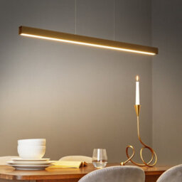 Wyld And Coco Lumalux Gold Aluminium Pendant Light With Rubberwood Shade And Remote Led, 118Cm Drop, Warm White - thumbnail 2