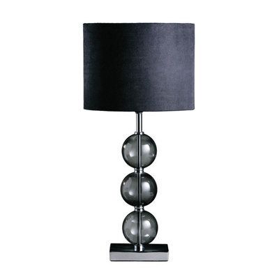 Orsina Black Suede Effect Shade Table Lamp, Chrome Base With Glass Orb Detail, 40W E14 Bulb Compatible, Ideal For - image 1