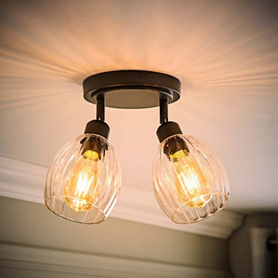 Valuelights Cheltenham 2 Way Matte Black Adjustable Ceiling Spotlight With Ribbed Shades And Bulbs - image 1