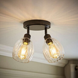 Valuelights Cheltenham 2 Way Matte Black Adjustable Ceiling Spotlight With Ribbed Shades And Bulbs - thumbnail 2