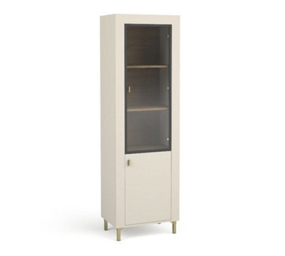Arte Mossa Elegant Tall Display Cabinet In Cashmere & Oak - W600mm X H1940mm X D400mm - image 1