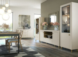 Arte Mossa Elegant Tall Display Cabinet In Cashmere & Oak - W600mm X H1940mm X D400mm - thumbnail 4