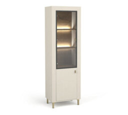 Arte Mossa Elegant Tall Display Cabinet In Cashmere & Oak - W600mm X H1940mm X D400mm - thumbnail 3