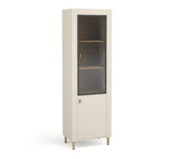 Arte Mossa Elegant Tall Display Cabinet In Cashmere & Oak - W600mm X H1940mm X D400mm - thumbnail 1