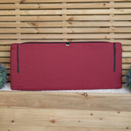 Samuel Alexander 2 Seater Chunky Rustic Wooden Garden Furniture Bench With Coffee Table & Burgundy Cushions - thumbnail 4