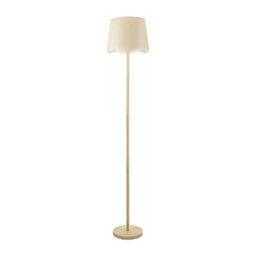 Valuelights Heather Light Wood Single Stem Floor Lamp With Scallop White Trim Tapered Shade - thumbnail 2
