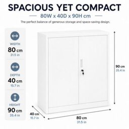MMT Funiture Designs White Stainless Steel Filing Cabinet With 1 Shelf - 2 Door Lockable Metal Office Storage Cupboard Organiser 80Cm - thumbnail 6