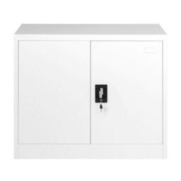 MMT Funiture Designs White Stainless Steel Filing Cabinet With 1 Shelf - 2 Door Lockable Metal Office Storage Cupboard Organiser 80Cm