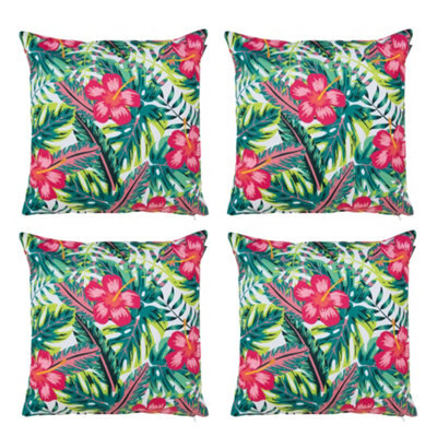 icon Indoor And Outdoor Waterproof Filled Cushion Set Of 4 Tropical Flower - image 1