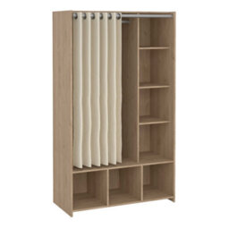 Wyld Haus Uppsala Open Wardrobe Unit, Jackson Hickory Oak With Beige Textile Curtain - thumbnail 2