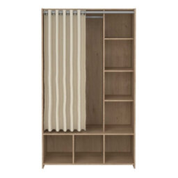 Wyld Haus Uppsala Open Wardrobe Unit, Jackson Hickory Oak With Beige Textile Curtain - thumbnail 3