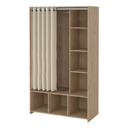 Wyld Haus Uppsala Open Wardrobe Unit, Jackson Hickory Oak With Beige Textile Curtain - thumbnail 4