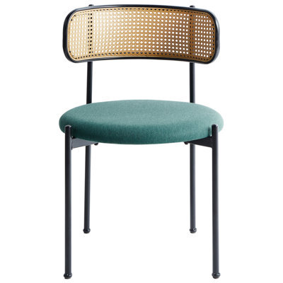 Wyld And Coco Novanest 2 - Set Of 2 Accent Dining Chairs, Viennese Braid Backrest, Green Fabric, Black Lacquered Frame - image 1